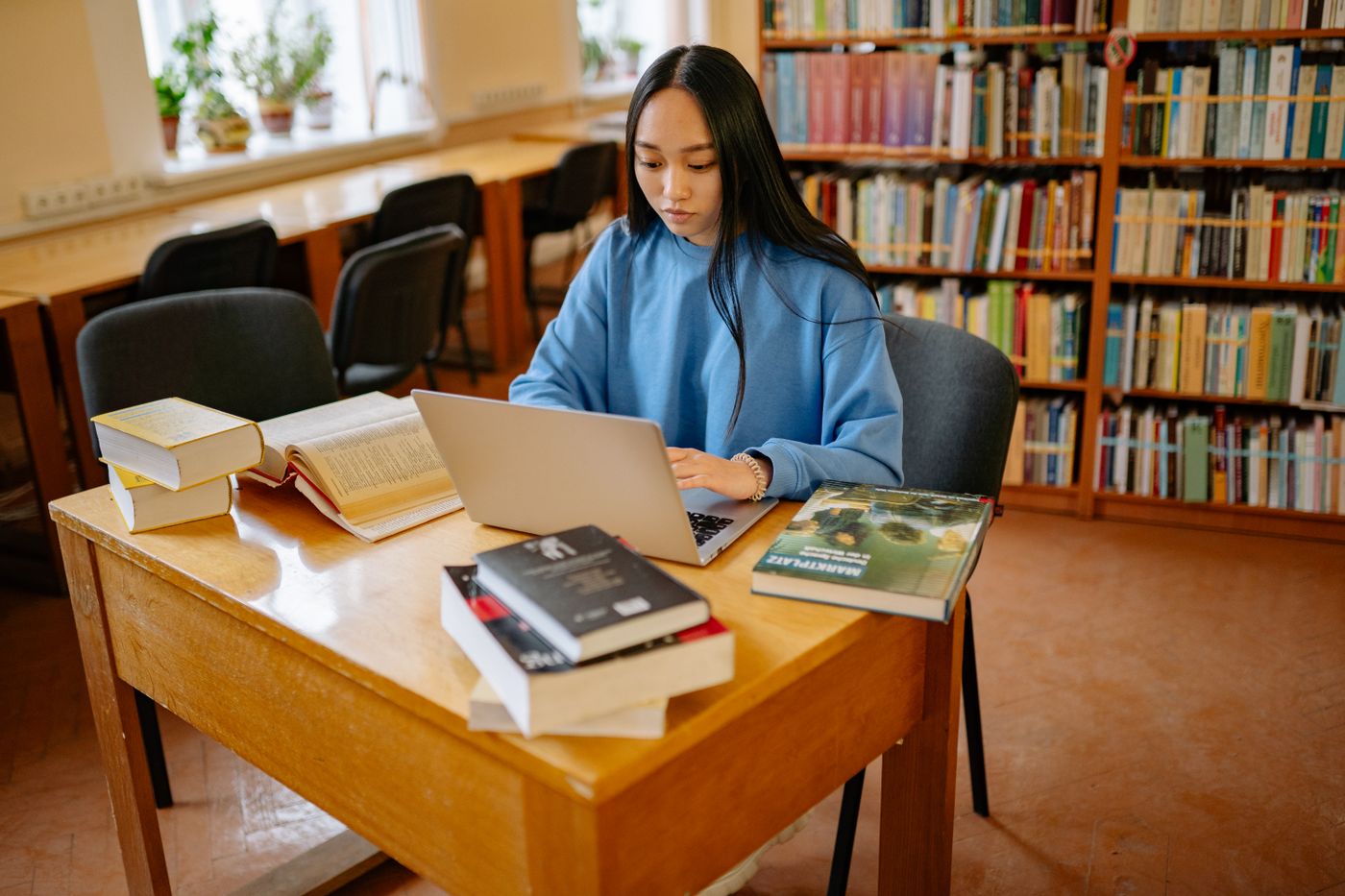 A student studying in a library